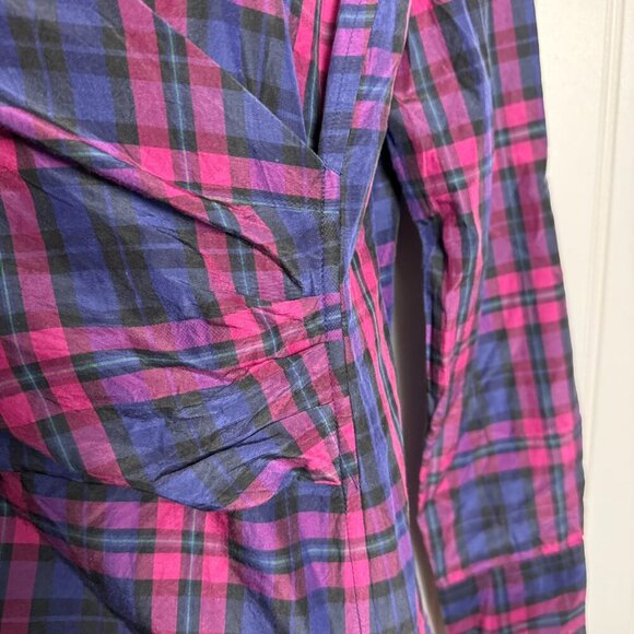 Talbots plaid faux wrap silk blend long sleeve top size 4 petite G45 - Picture 3 of 8
